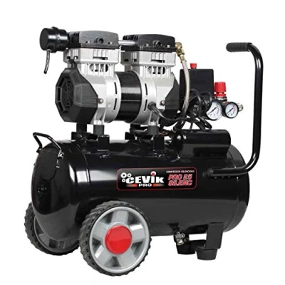 Immagine di CEVIK PRO CA PRO25SILENC Compressore d&#039;aria silenzioso 59 dB Capacità 25 L Motore da 1,5 HP Pressione max 8 Bar Portata 150 l/min Senza olio Nessuna manutenzione Compatto e