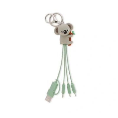 Immagine di Legami Cavo di Ricarica Multiplo Link Up, Tema Koala, con Portachiave, 4 Cavi Ricarica, USB, Tipo C, Micro Lightning, Adattatore USB rivestito in TPE