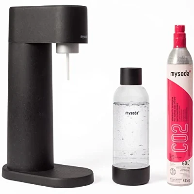 Immagine di Mysoda Kit di depurazione dell&#039;acqua Woody Legno composito rinnovabile con cilindro CO2 e bottiglia plastica Quick Connect 1 l BPA free (nero)
