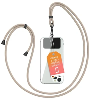 Immagine di EAZY CASE catena universale per cellulare adatta a tutti gli smartphone, da appendere, cover con cordino, smartphone portare in giro, cinghia cellulare, Taupe