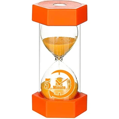 Immagine di Clessidra decorativa per bambini, con clessidra, timer può essere utilizzato in classe, cucine, appartamenti, uffici e anche come decorativo (5 minuti, arancione)