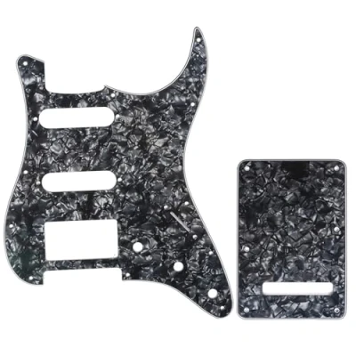 Immagine di Musiclily SSH 11 Fori Strat Battipenna e Copri Molle Back Plate Set per Fender USA/Messico Stratocaster Standard Stile Moderno, 4 strati Black Pearl