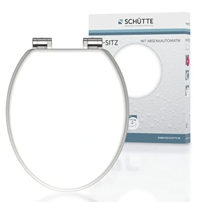 Immagine di SCHÜTTE 80101 Spirit wc bril met softclosemechanisme van hout, toiletbril deksel, houten kern toiletdeksel motief (maximale belasting de 150 kg), wit, 375 x 55 450 mm