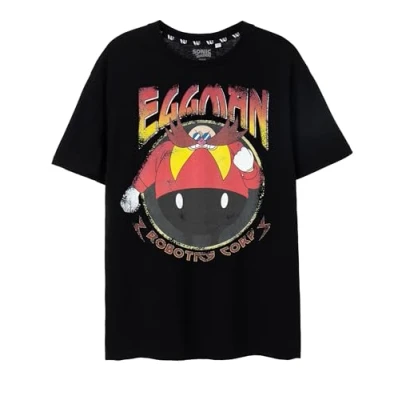 Immagine di Sonic THE HEDGEHOG Black T Shirt a Maniche Corte da Uomo Progettazione di Eggman Robotics Corp Merchandising Autentico Confortevole ed Elegante Regalo Perfetto per i Fan