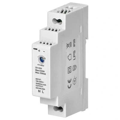 Immagine di Miratic Alimentatore 24V Universale dc Protezione Sovraccarico Cortocircuito Sovratensione Guida DIN (0,63A / 15W 1 modulo)