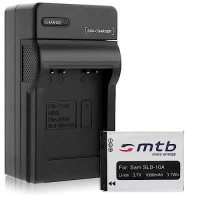 Immagine di Batteria + Caricabatteria (Auto/Corrente) per Samsung SLB 10A / ES50. L100, PL, SL, TL, WB. vedi lista