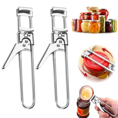 Immagine di 2 Pezzi Apribarattoli in Acciaio Inox, Apribarattoli, Apri Barattoli Antiscivolo, Apriscatole a Mano Multifunzione Apriscatole, per Anziani, Donne, Bambino, Artrite