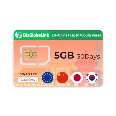 Immagine di EIOTCLUB Carta SIM Prepagata per Viaggi Internazionale Supporta l&#039;uso in Cina, Giappone, Corea, Solo Dati, Velocità 5G, Ricaricabile, Perfetto Telefoni, Router e Tablet