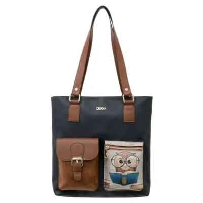 Immagine di DOGO Femme Cuir Vegan Bleu Foncé Fait Main et Mode Sac d&#039;épaule The Wise Owl Motif