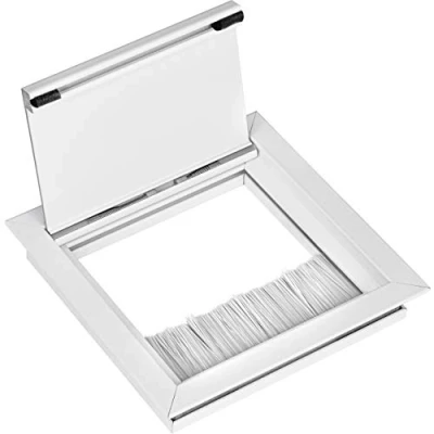 Immagine di Gedotec, passacavo bianco quadrato, con guarnizione a spazzola, EXIT G11 ECO, per scrivania, scatola cavi incassata, in alluminio, 100 x mm, 1 pezzo, uscita/ingresso