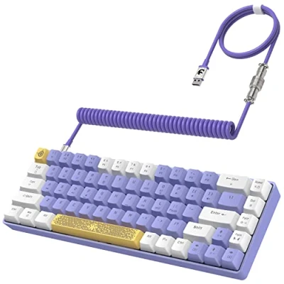 Immagine di YINDIAO T8 Tastiera da Gioco Meccanica al 60%,68 Tasti TKL Mini Cablata con Layout Compatto,18 RGB Baklit,Interruttore Blu,Anti ghosting,Cavo USB C a Spirale Pro,per PC,Mac,PS4,XBOX Viola