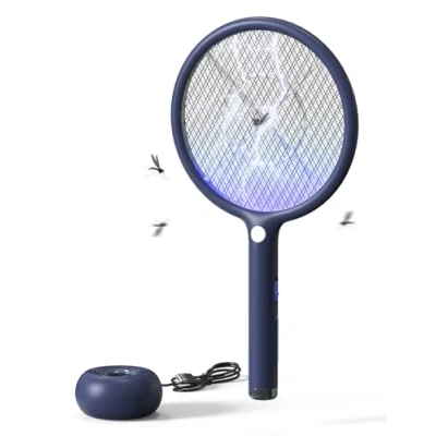 Immagine di AROEVE Racchetta Zanzare Elettrica, 2 in 1 Zanzare, 4000V, Base di Ricarica USB, Batteria Ricaricabile da 1200mAh, Modalità Attrazione Auto, Luce LED, Protezione a 3 Strati,Blu