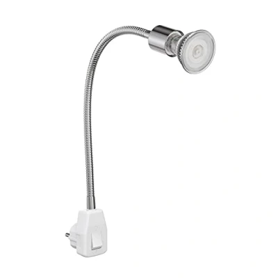 Immagine di ledscom.de Lampada a zoccolo LESCH da lettura Interruttore collo d&#039;oca cromo + GU10 LED, PAR16, bianco caldo, 6,05W, 374lm, 70, dimmer 3 livelli