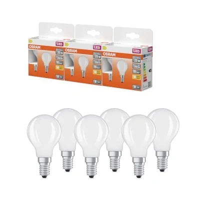 Immagine di OSRAM Lampada LED Star mini a forma di sfera P25 filamento, 2700 K bianco caldo, 1,8 W, E14, satinata, 250 lm, 15.000 h, per apparecchi da tavolo e sospensione, antiabbagliamento,3 Pack