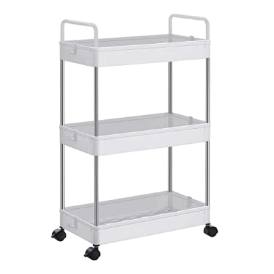 Immagine di SONGMICS Carrello Portaoggetti a 3 Ripiani, Scaffale con Ruote per Cucina, Carrellino Salvaspazio da Bagno, Manici, 40 x 22 67 cm, Bianco KSC019W01
