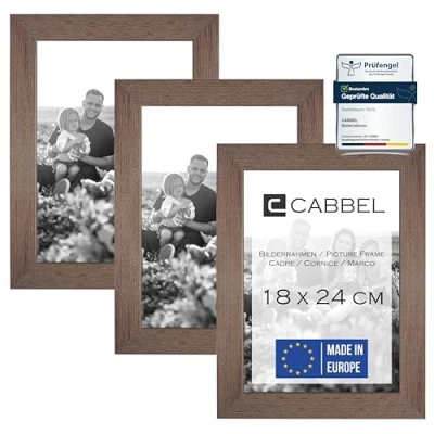 Immagine di CABBEL Set di 3 cornici 18x24 in Legno MDF con Vetro Acrilico infrangibile Rovere scuro