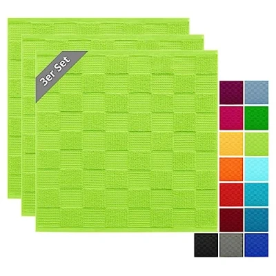 Immagine di Lashuma Strofinacci cucina cotone Verde Mela, Lissabon Canovacci 3 pezzi, Asciugamani 50x50 cm