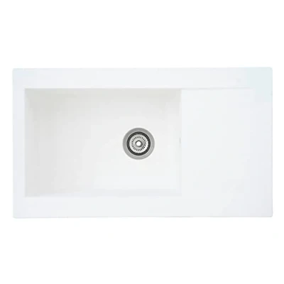 Immagine di Respekta Lavello da cucina Denver in mineralite color bianco / incasso con 1 vasca, dimensioni 86 x 50 cm adatto per mobili sottolavello 60 di larghezza
