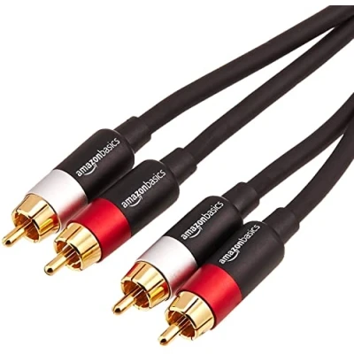 Immagine di Amazon Basics 2 cavi audio RCA per amplificatori, diffusori attivi o subwoofer, con connettori placcati oro, 4.57 m, nero