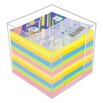 Immagine di Westcott E1733212 00 Blocco note colorato, 750 fogli, 9 x cm, in 5 colori neon, scatola stabile plastica trasparente, carta certificata FSC, 75 g/m², E 1733212