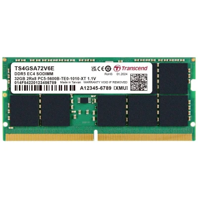 Immagine di Transcend TS4GSA72V6E Modulo di memoria PC Dettaglio DDR5 32 GB 1 x ECC 5600 MHz 262pin SO DIMM