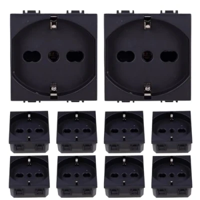 Immagine di Presa Schuko 2P+T 16A, Compatibile Con Bticino Living, Vimar Plana (10 Pezzi, Nero)
