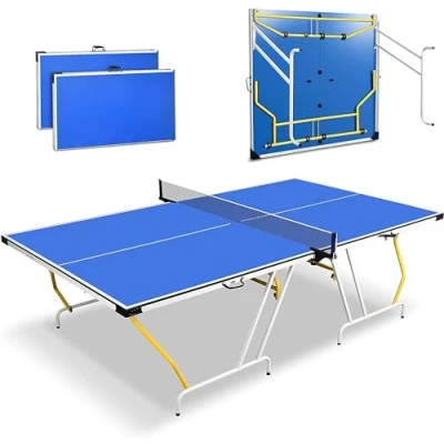 Immagine di SereneLife Set Tavolo Ping Pong Portatile con Rete da Tavolo, Morsetto, Palo, Pieghevole, Blu