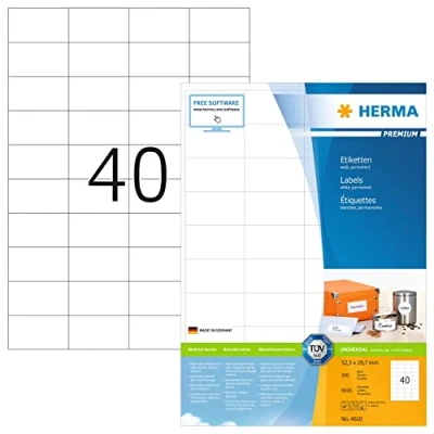 Immagine di HERMA Etichette Universali, 52,5 x 29,7 mm, Adesive A4 per Stampante, 40 Foglio, Bianco