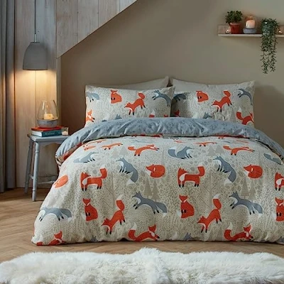 Immagine di Fusion Snug Set copripiumino con volpe foraggiante, spazzolato, per letto king size, colore naturale