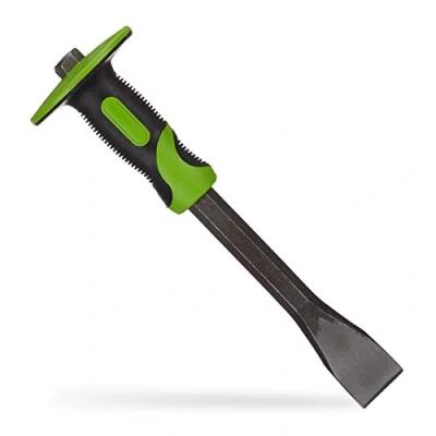 Immagine di 10x Scalpello Piatto con Impugnatura di Protezione, da Piastrellista, Acciaio e Gomma, L: 29 cm, Verde/Nero