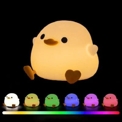 Immagine di Luce Notturna Bambini, Lampada Anatra Bambini Carina LED, Sette Colori Regolabile in Silicone con 20 Minuti Timer, Controllo Touch, Portatile, USB Ricaricabile, per i Ragazzi, Ragazze