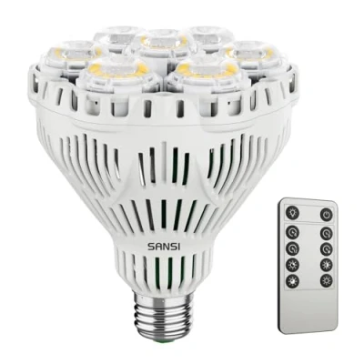 Immagine di SANSI Lampada LED Dimmerabile per Piante da Interno, E27 40W Lampadina Coltivazione a Spettro Completo, 4/8/12H Timer, 4 Livelli di Luminosità Germinazione, Crescita, Fioritura (PPF 63μmol/s)