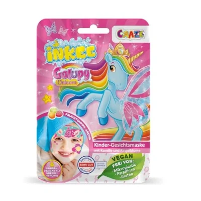 Immagine di INKEE Maschera facciale per bambini Galupy Unicorn con design a unicorno (ci sono 6 diversi disegni) camomilla e calendula, 1 pezzo
