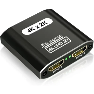 Immagine di Splitter HDMI 1 in 2 out：Alluminio 4K 1x2 per doppio monitor sorgente a display Solo specchio/duplicato, supporta 3D e 1080P Xbox, PS4, Fire Stick HDTV