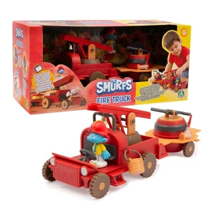 Immagine di Giochi Preziosi I Puffi Playset Camion Dei Pompieri con Funzioni Realistiche, Accessori e Personaggio Puffo Esclusivo da 5,5 cm Incluso, per bambini dai 3 anni