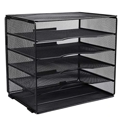 Immagine di EasyPAG Portadocumenti in rete a 5 ripiani, assemblato, per documenti, lettere, riviste, vassoio di archiviazione ordinato scrivania, ufficio, nero