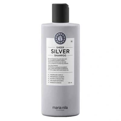 Immagine di Maria Nila Sheer Silver, Shampoo 350 ml, neutralizza le tonalità dorate, i pigmenti viola donano un tono freddo, prodotto 100% vegano e senza solfati/parabeni