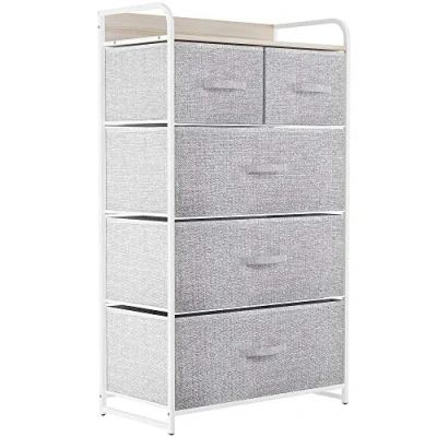 Immagine di YITAHOME Cassettiera in Tessuto, armadietto con 5 cassetti, per Corridoio vano contenitore tessuto soggiorno, camera da letto, cameretta dei bambini, grigio chiaro
