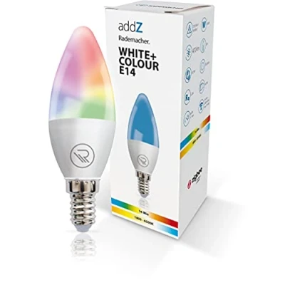 Immagine di Rademacher addZ White + Colour E14 Lampadina LED, 4,8 W, Zigbee 3.0, RGBW 16 milioni di colori, dimmerabile, ad esempio tramite HomePilot, 1800 6500 K, (8437)