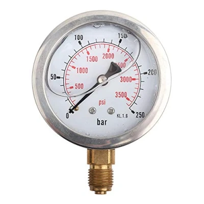 Immagine di Manometro idraulico a riempimento di liquido 0 3750 PSI 250 bar, quadrante da 2,5 &quot;, connessione filettata G1/4