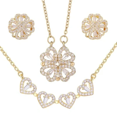 Immagine di AOWVUTS Quadrifoglio Parure Gioiell, Set di Gioielli Donna Cristalli con Orecchini e Collana, Collana Quadrifoglio, Apribile Cuore Fortunato per Pendolarismo Viaggio (Oro)