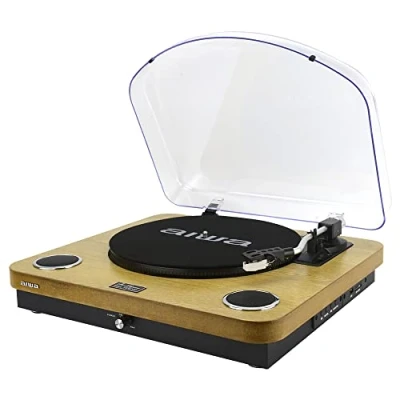 Immagine di AIWA GBTUR 120WDMKII Giradischi con Amplificatore e Radio FM, 3 Velocità, Speaker 2x5W RMS, Bluetooth, Player USB/SD Card, Audio Out RCA, Alimentazione Adapter, Colore Legno