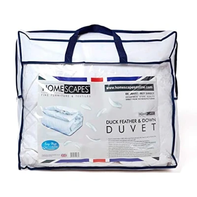 Immagine di Homescapes Piumino Piuma d&#039; Anatra e 15 tog Tessuto in Cotone 100% antiacaro Anallergico a cassettoni, Lavabile Lavatrice, White, Single (135 x 200 cm)