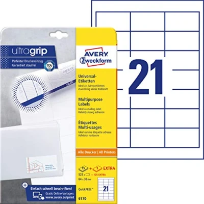 Immagine di Avery Zweckform 6170 Etichette autoadesive 64 x 36 mm, 25 fogli