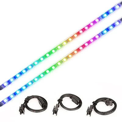 Immagine di J&amp;D PC LED RGB Striscia luminosa, 2 Confezioni Autoadesiva Luminosa 5V 3pin Illuminazione Strisce Decorative per Interni/Esterni con Prolunga PC, 13.8 Pollici