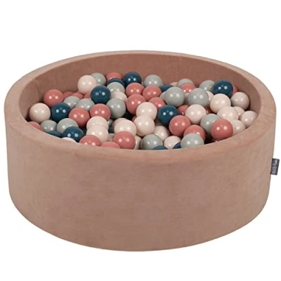 Immagine di KiddyMoon Velluto Piscina di Palline 90X30cm/200 ∅ 7CM per Bambini Tondo Fabbricato in EU, Rosa: Turchese Scuro/Beige Pastello/Verde Grigio/Salmone
