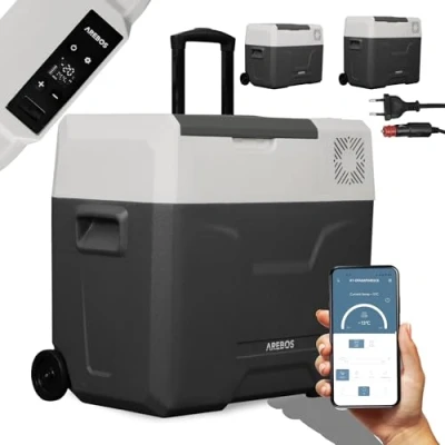 Immagine di Box frigo a compressore Arebos con rotelle 47 litri freezer elettrico controllo APP per raffreddare, congelare e tenere in caldo Frigorifero fino 20 C auto