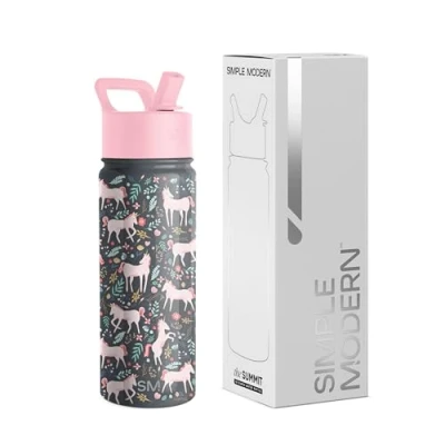 Immagine di Simple Modern Bottiglia d&#039;Acqua per Bambini con Cannuccia, Vaso Termico in Acciaio Inossidabile Isolato Riutilizzabile Ragazzi e Ragazze scuola, Summit Collezione, 530ml, Unicorn Fields