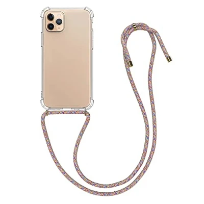 Immagine di kwmobile Custodia Compatibile con Apple iPhone 11 Pro Cover Back Case in Silicone TPU Protezione Smartphone Cordino trasparente/fucsia/viola/giallo