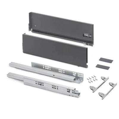 Immagine di Emuca Kit cassetto per cucina o bagno con regolazione 3D, altezza 178 mm, profondità 350 40 Kg, chiusura soft, pannelli no inclusi, Acciaio, grigio antracita